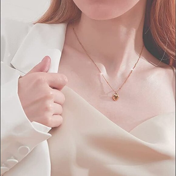 Dainty Heart Pendant Shiny Choker Necklace 925 Sterling Silver Necklace Gold - Picture 2 of 5